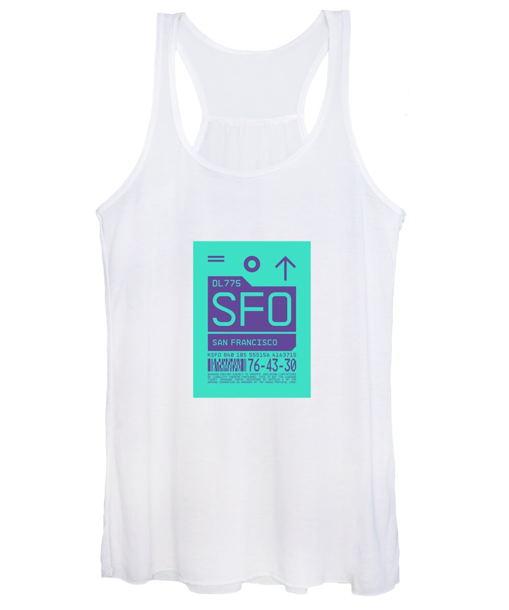 Airline Women's Tank Top featuring the digital art Luggage Tag C - SFO San Francisco USA by Organic Synthesis
