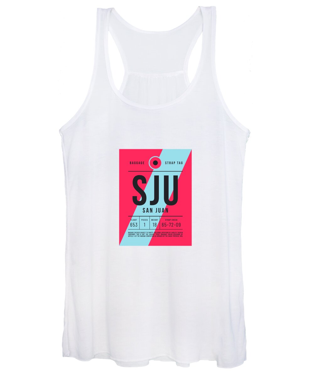 Airline Women's Tank Top featuring the digital art Luggage Tag E - SJU San Juan Puerto Rico by Organic Synthesis