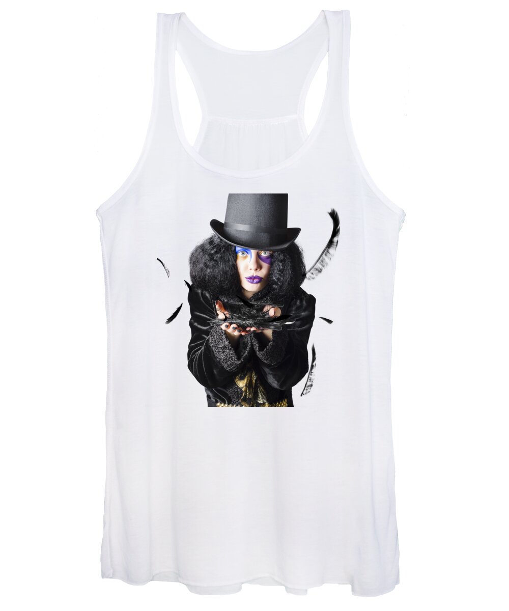 Magician Women's Tank Top featuring the photograph Magician blowing feathers by Jorgo Photography