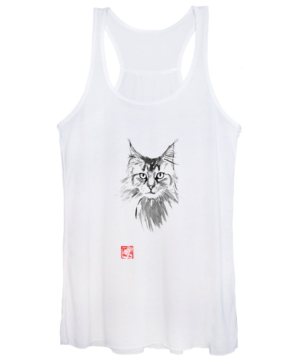 Sumie Women's Tank Top featuring the drawing Main Coon by Pechane Sumie
