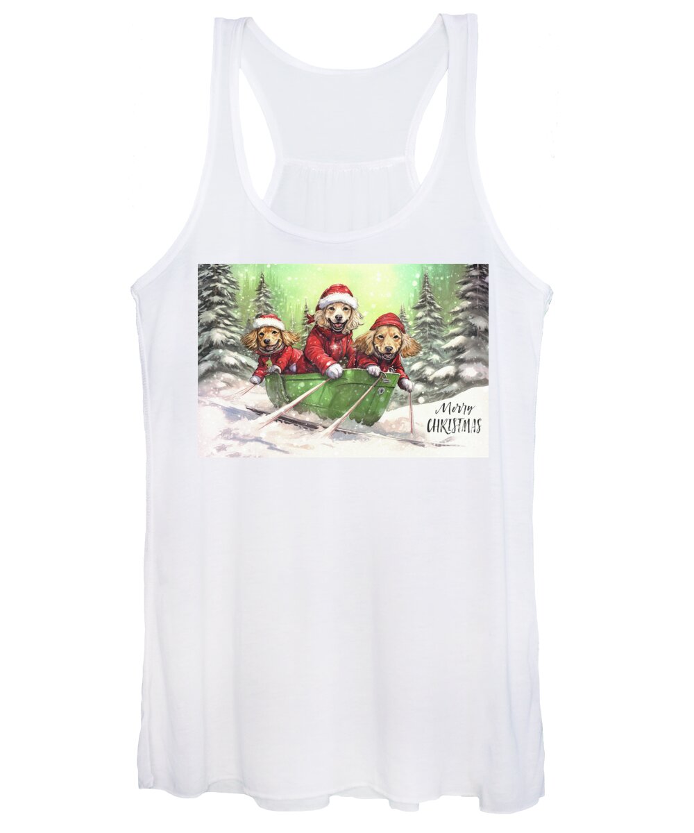 Merry Christmas Women's Tank Top featuring the painting Merry Christmas Pups by Tina LeCour