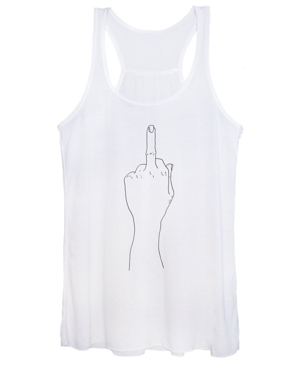 Middle Women's Tank Top featuring the digital art Middle Finger Up Line Art N20001 Fuck Off by Edit Voros