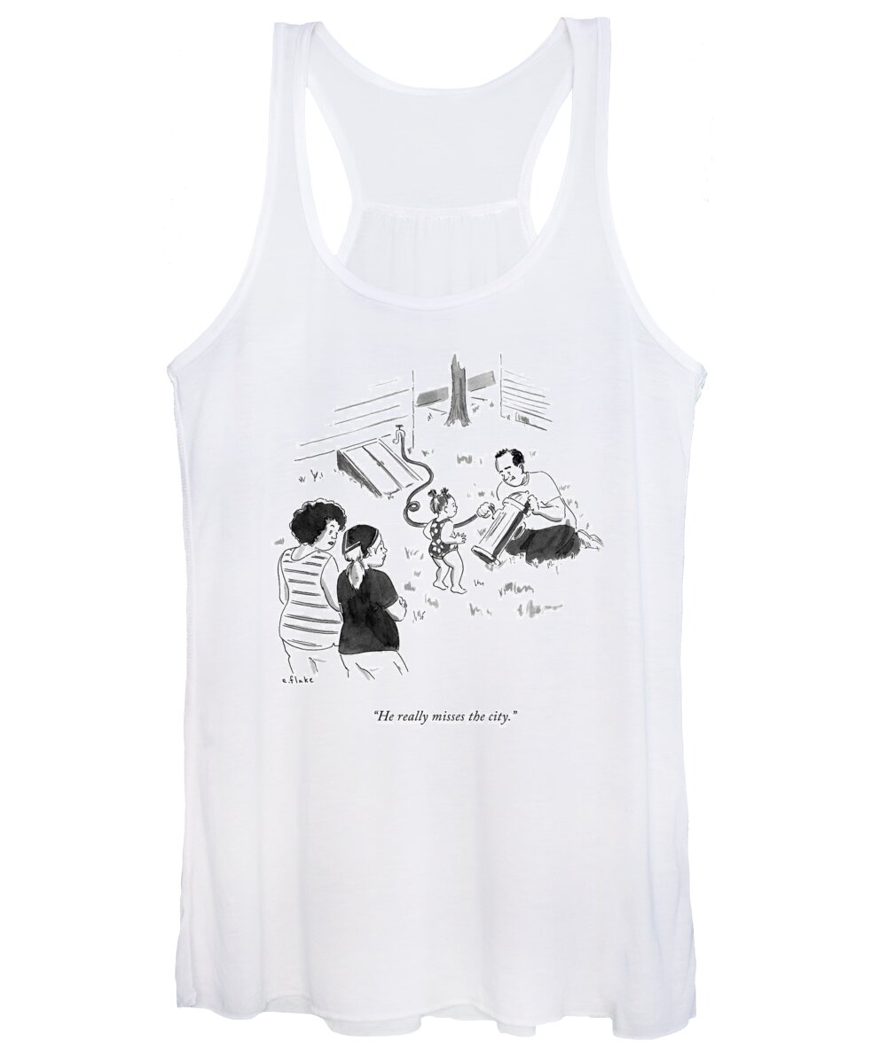 He Really Misses The City. Women's Tank Top featuring the drawing Missing The City by Emily Flake