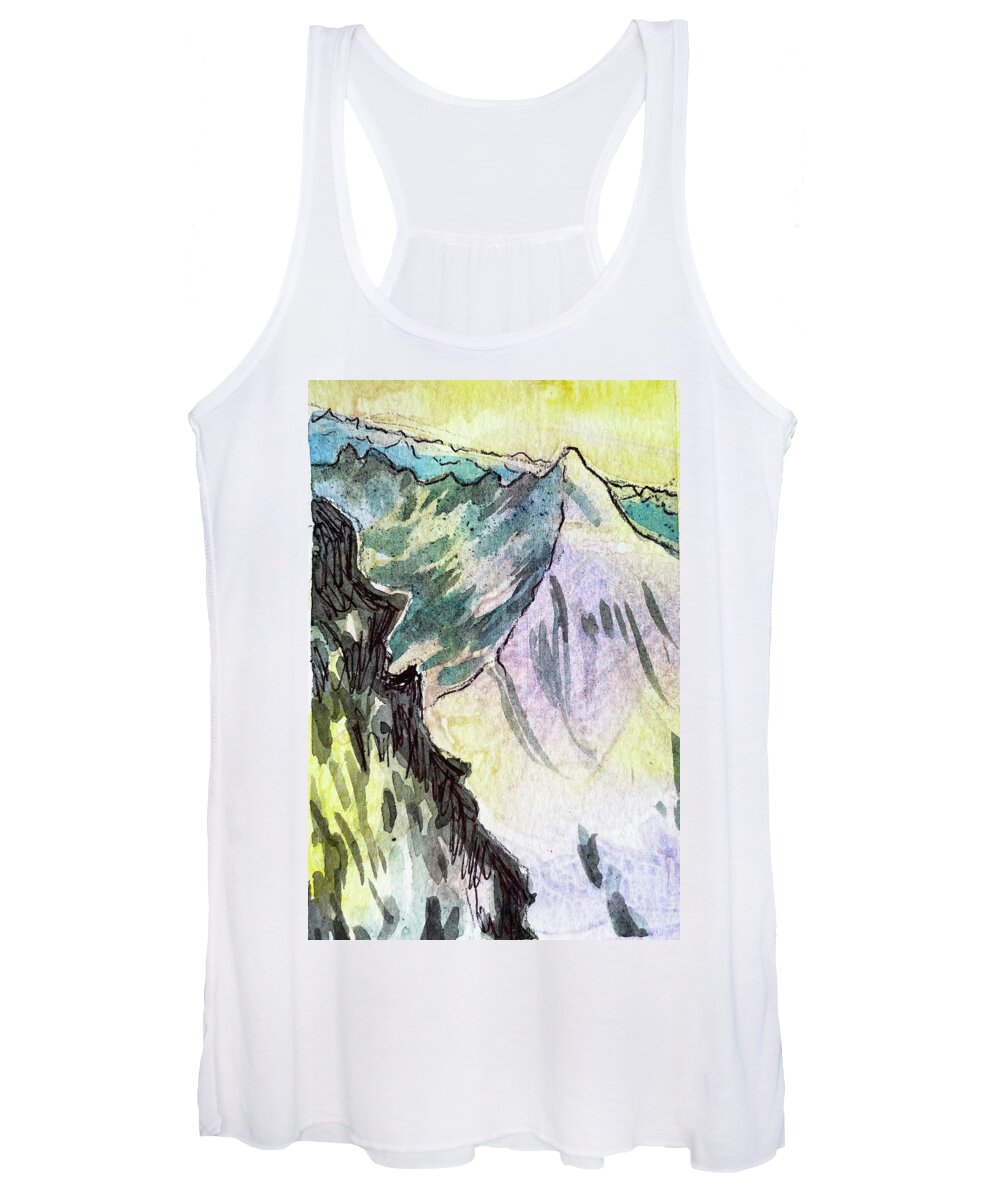 Mountain Women's Tank Top featuring the painting Mountain summit by Tilly Strauss