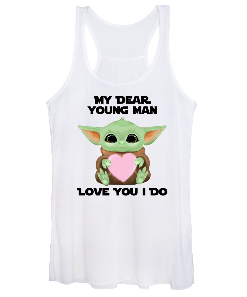 Young Man Women's Tank Top featuring the digital art My Dear Young Man Love You I Do Cute Baby Alien Sci-Fi Movie Lover Valentines Day Heart by Jeff Creation