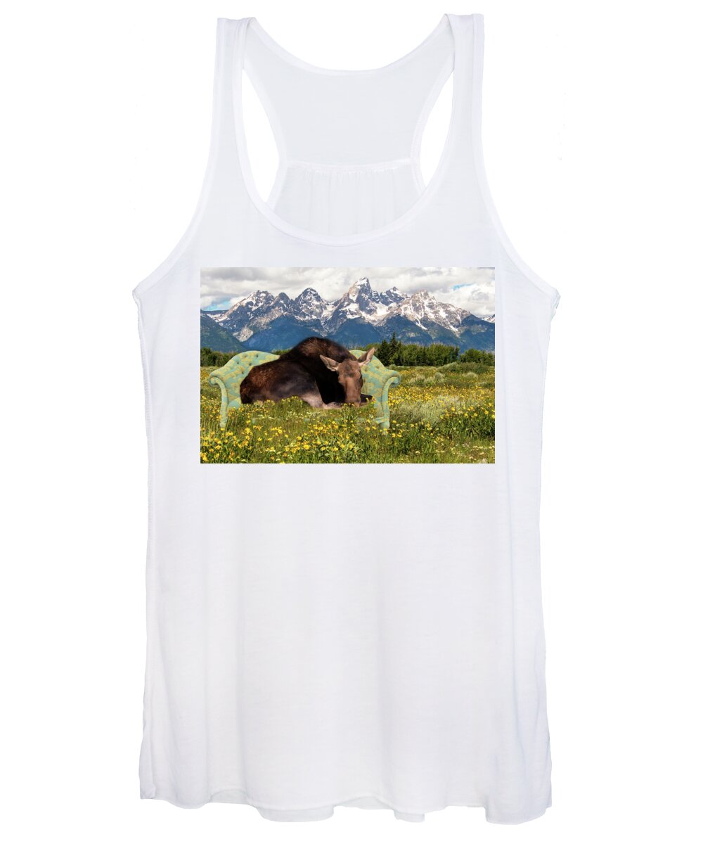 Moose Women's Tank Top featuring the photograph Nap Time in the Tetons by Mary Hone