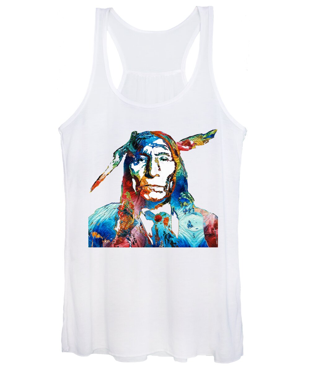Native American Women's Tank Top featuring the painting Native American Art by Sharon Cummings by Sharon Cummings