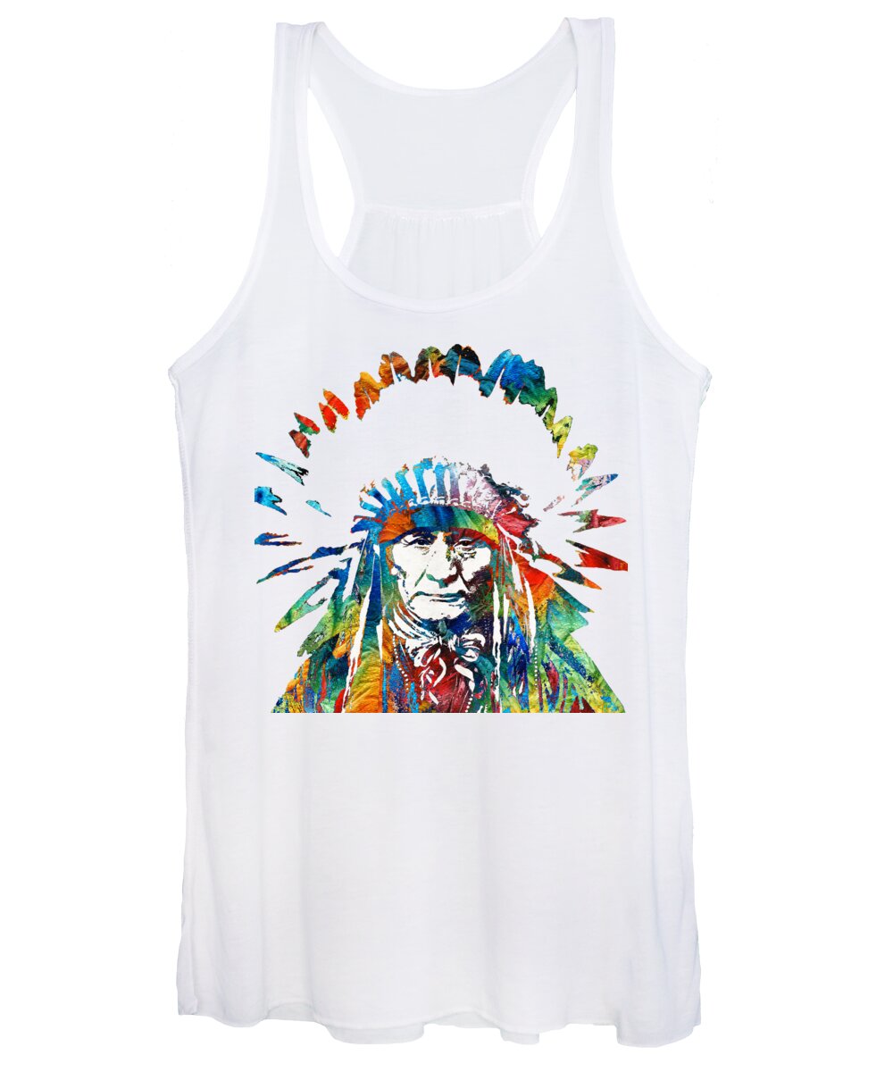 Native American Women's Tank Top featuring the painting Native American Art - Chief - By Sharon Cummings by Sharon Cummings