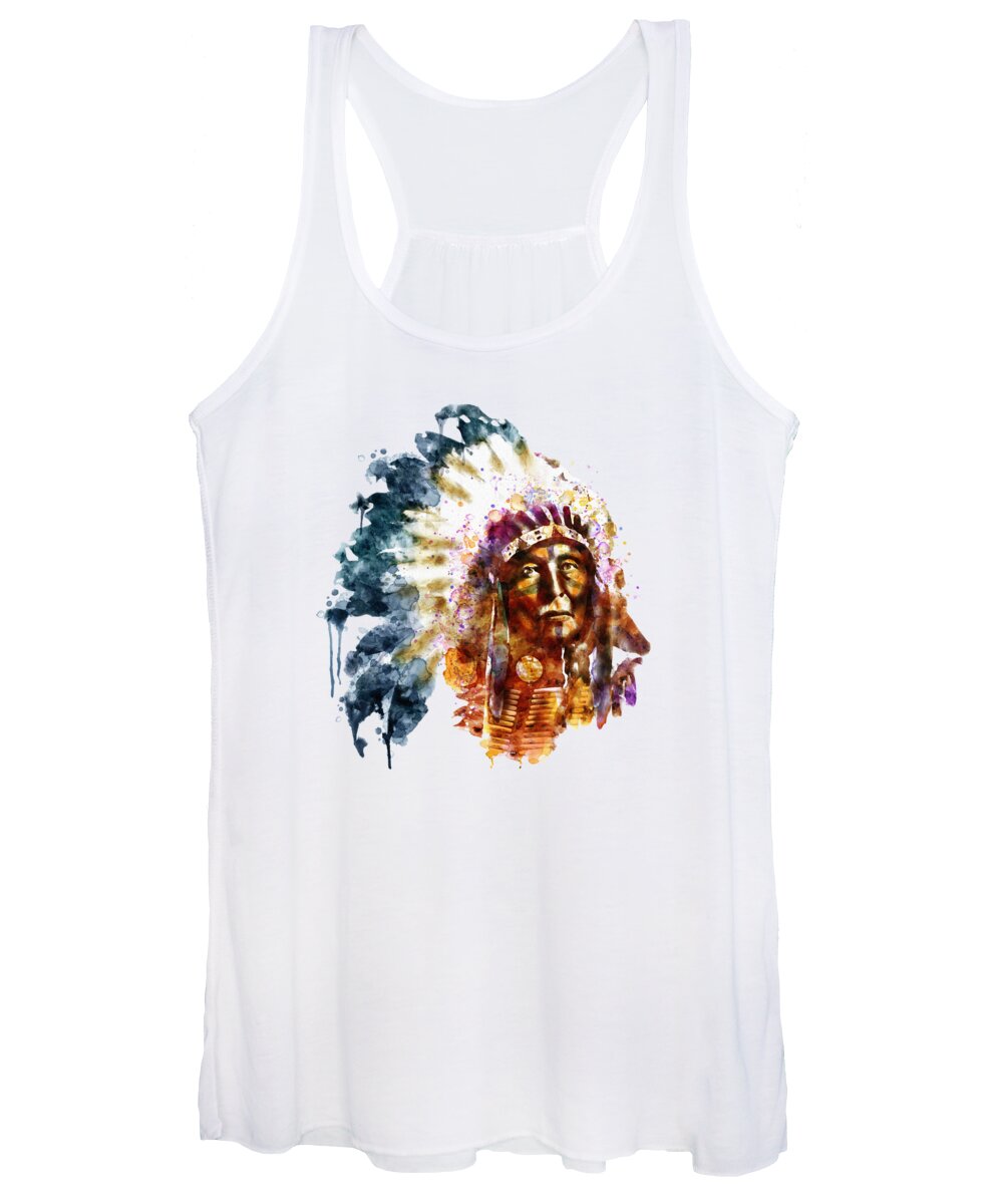American Indian Women's Tank Top featuring the painting Native American Chief by Marian Voicu