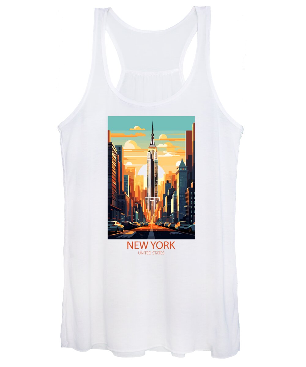 Famous Places Women's Tank Top featuring the mixed media New York United States by Travel Posters