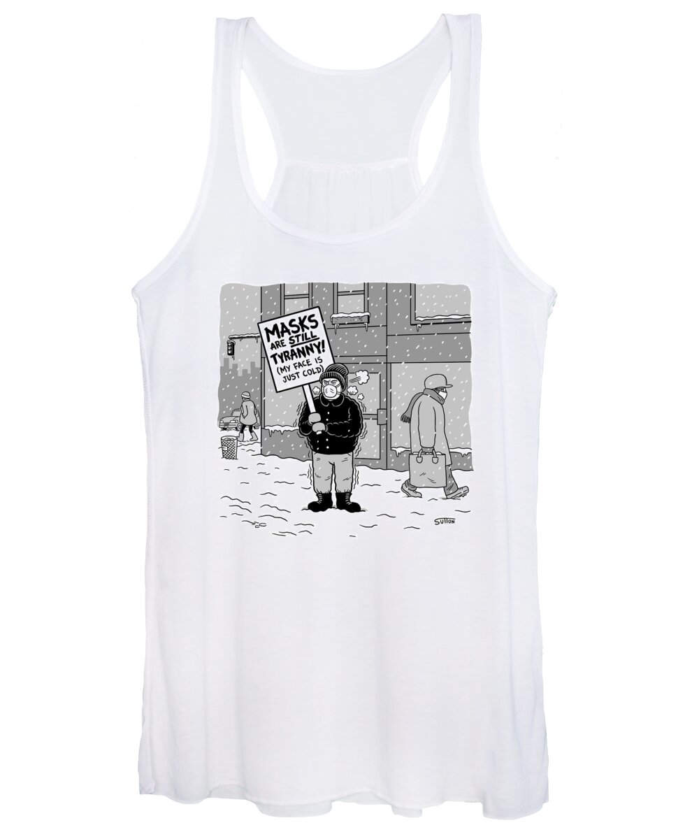 Captionless Women's Tank Top featuring the drawing New Yorker February 17, 2021 by Ward Sutton