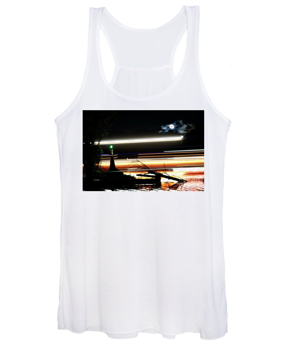 Night Women's Tank Top featuring the photograph Night Barge and Moon by Pete Klinger