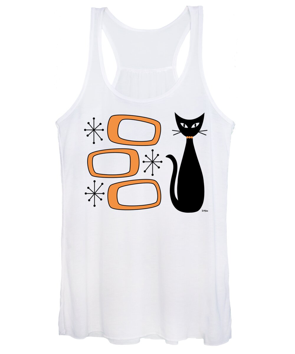 Mid Century Modern Women's Tank Top featuring the digital art No Background Cat with Oblongs Orange by Donna Mibus