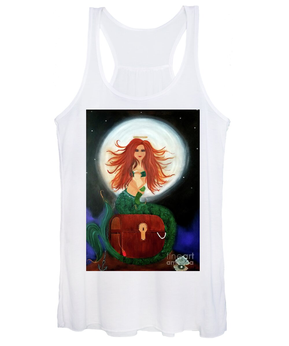 Mermaid Women's Tank Top featuring the painting No Greater Treasure by Artist Linda Marie