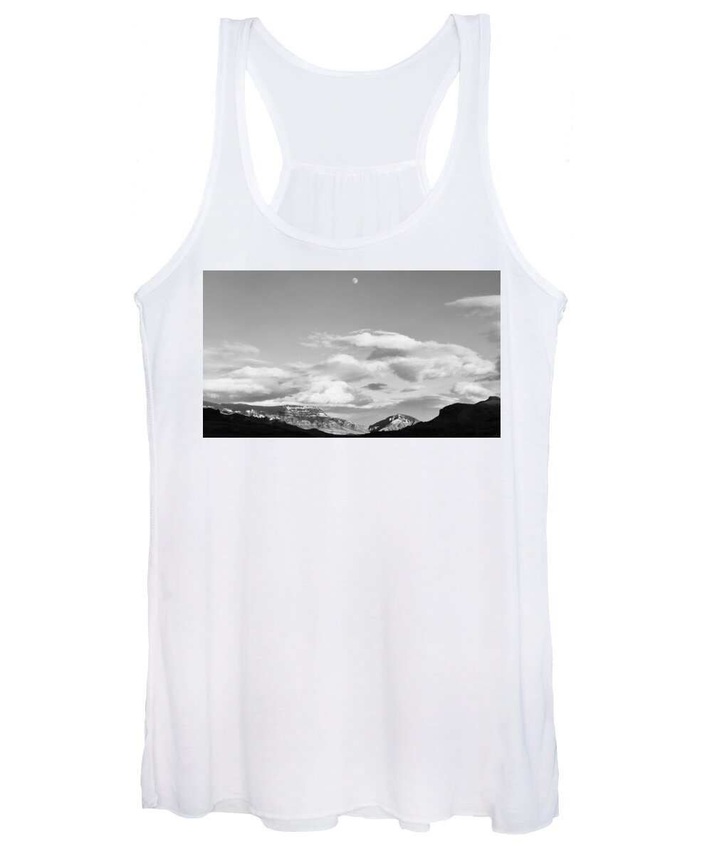 Black And White Photography Women's Tank Top featuring the photograph North Fork Moon by Alden White Ballard