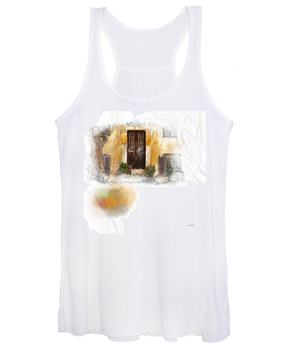 Golden Women's Tank Top featuring the mixed media Oasis An Urban Courtyard by Moira Law