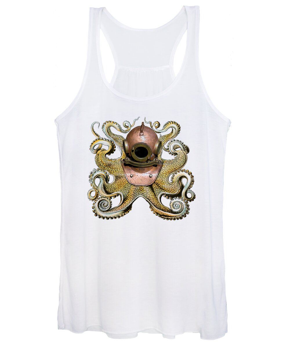 Octopus Women's Tank Top featuring the digital art Octopus with Diving Helmet by Madame Memento