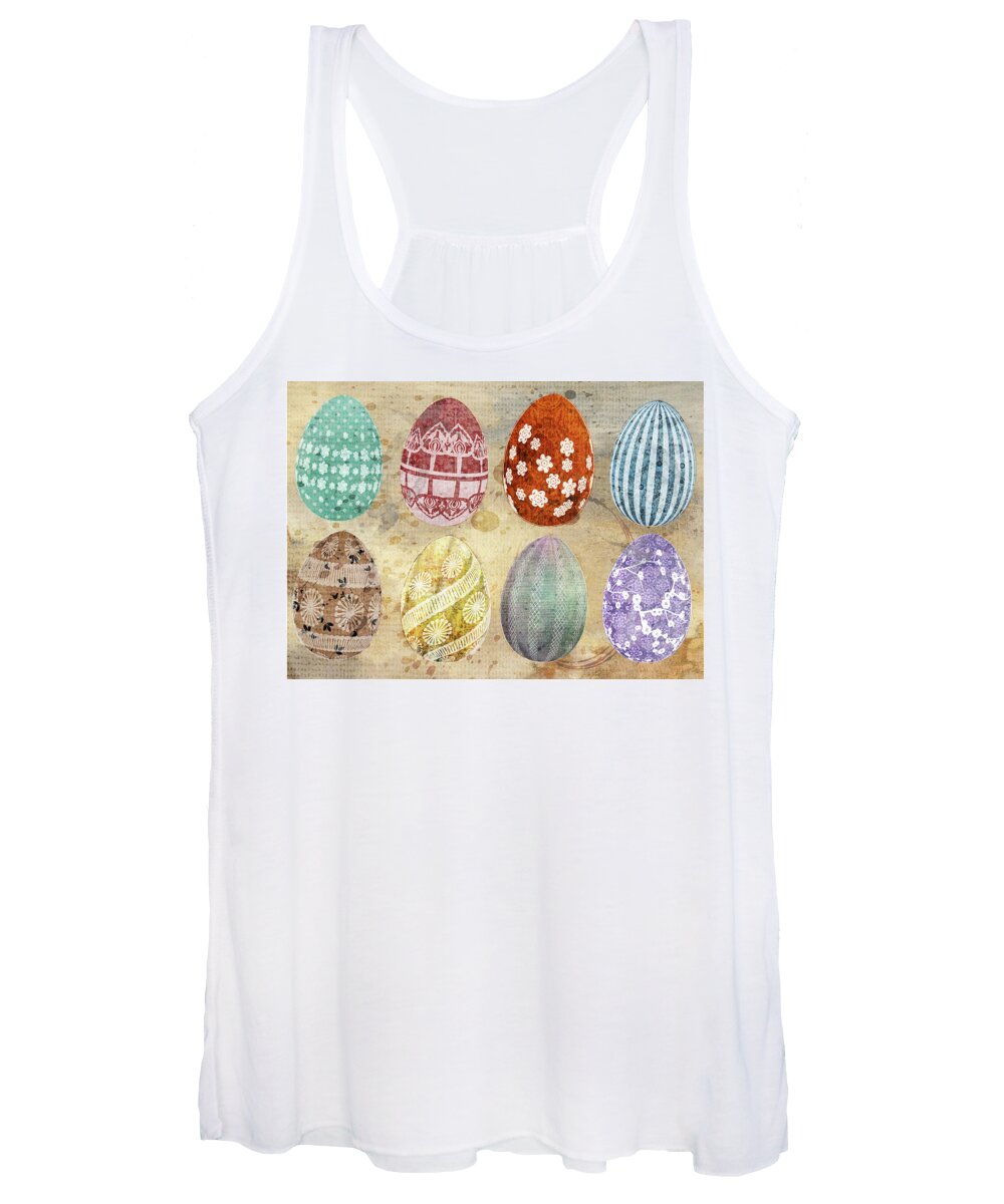 Easter Women's Tank Top featuring the mixed media Old Fashioned Easter Eggs by Moira Law