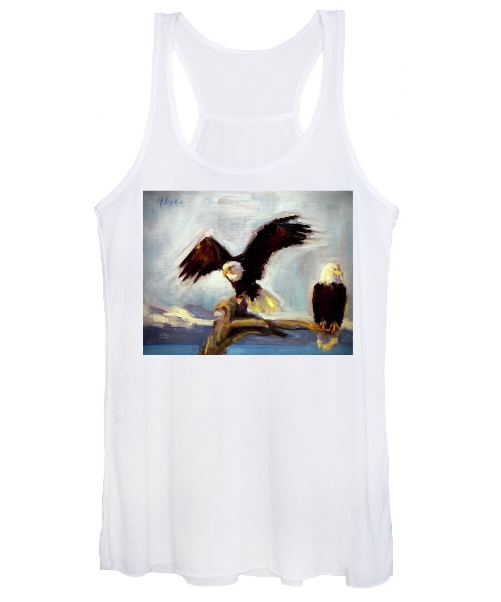 Bald Eagle Women's Tank Top featuring the painting On top of the world by Ashlee Trcka