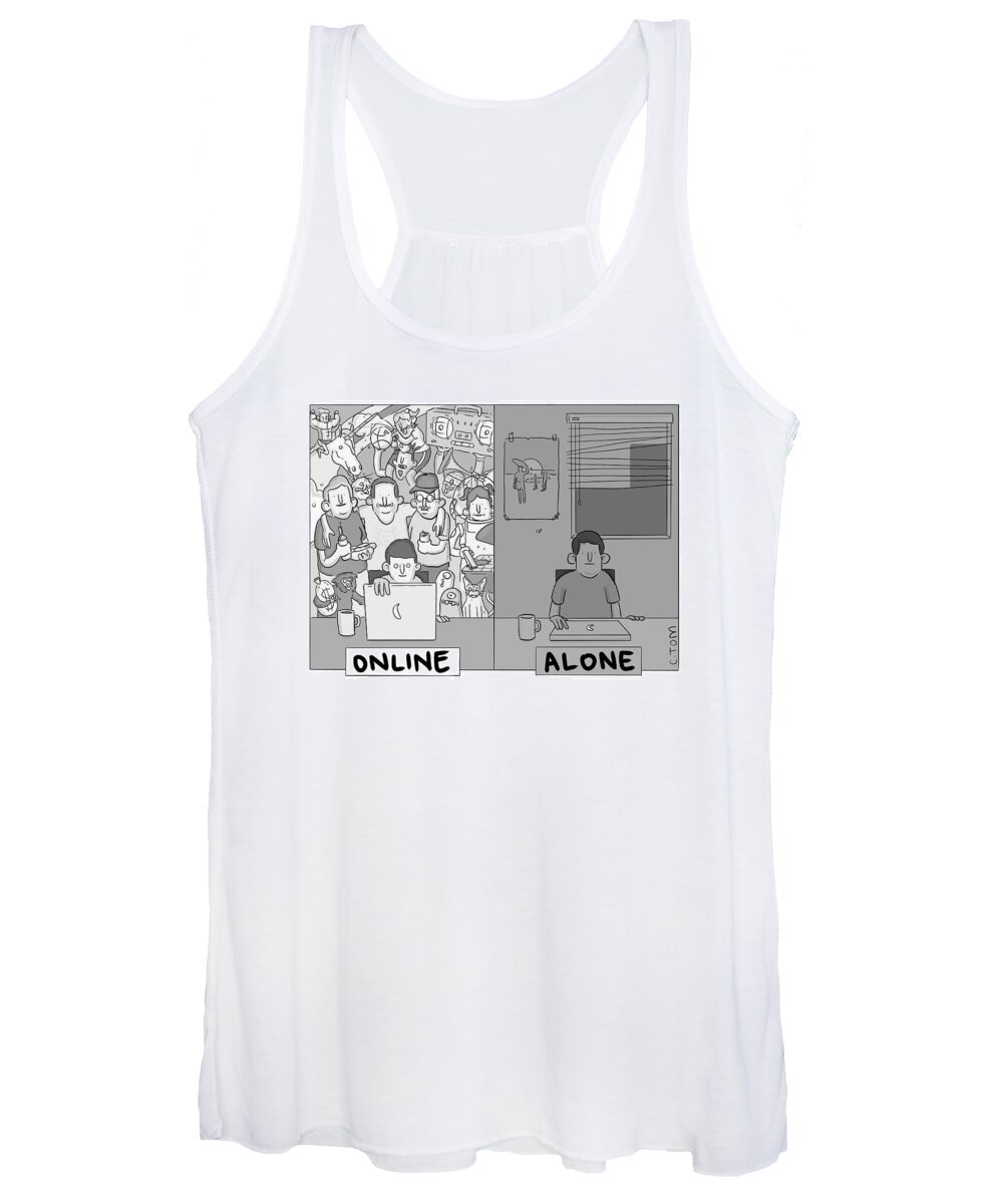 A25763 Women's Tank Top featuring the drawing Online Alone by Colin Tom
