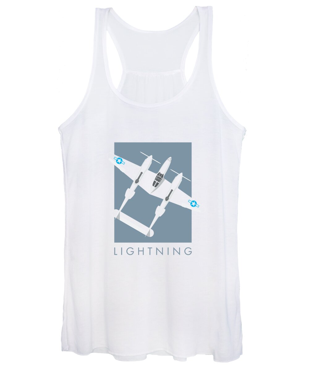 Aircraft Women's Tank Top featuring the digital art P-38 Lightning WWII Fighter Aircraft - Slate by Organic Synthesis