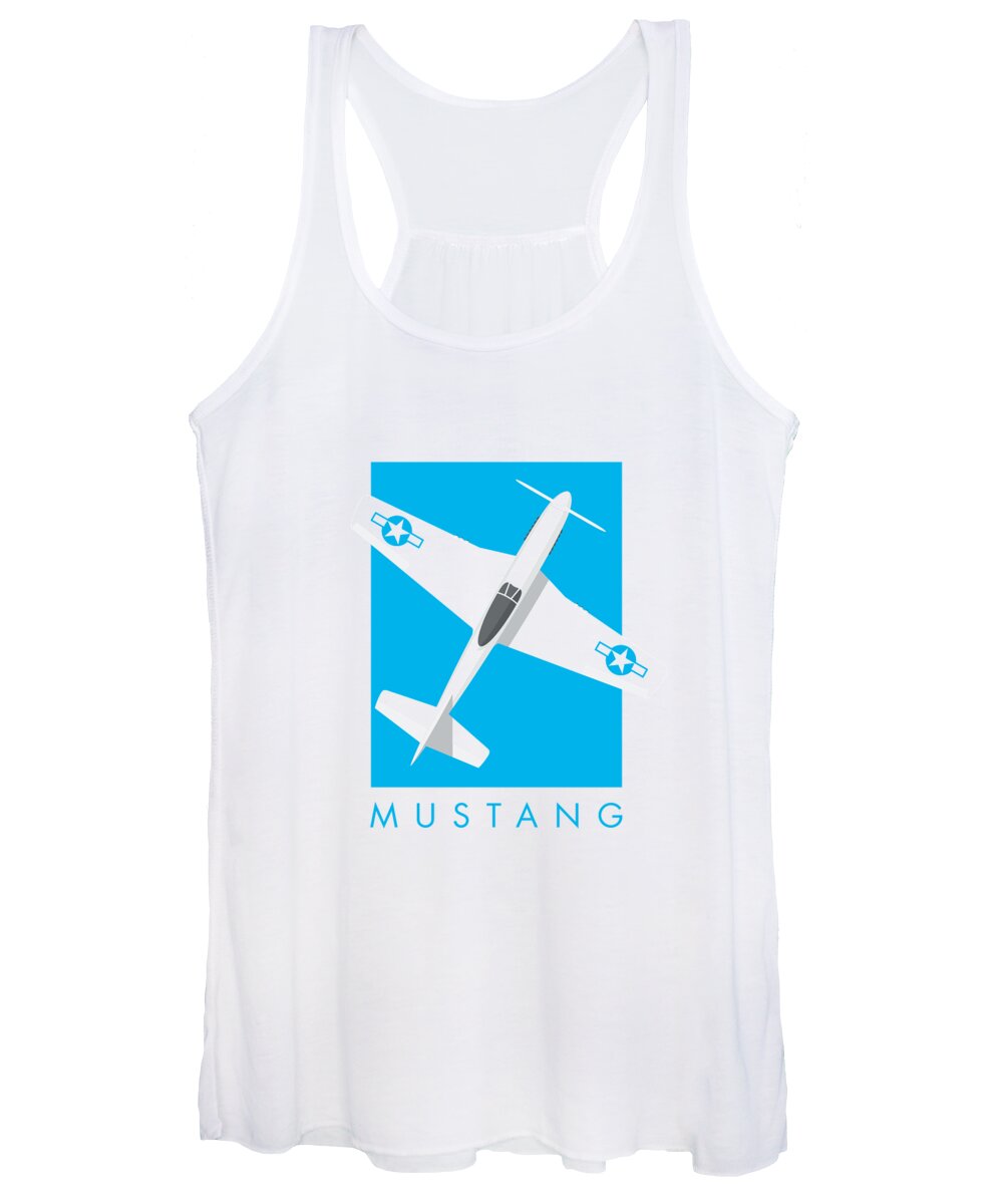 Fighter Women's Tank Top featuring the digital art P-51 Mustang Fighter Aircraft - Cyan by Organic Synthesis