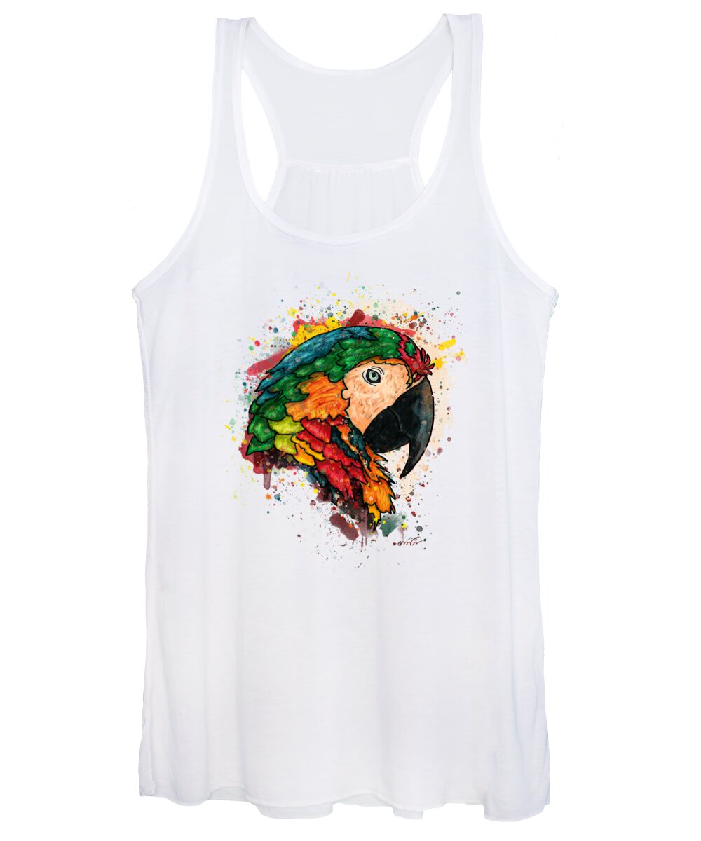 Parrot Women's Tank Top featuring the painting Parrot portrait painting on white background, Macaw parrot by Nadia CHEVREL