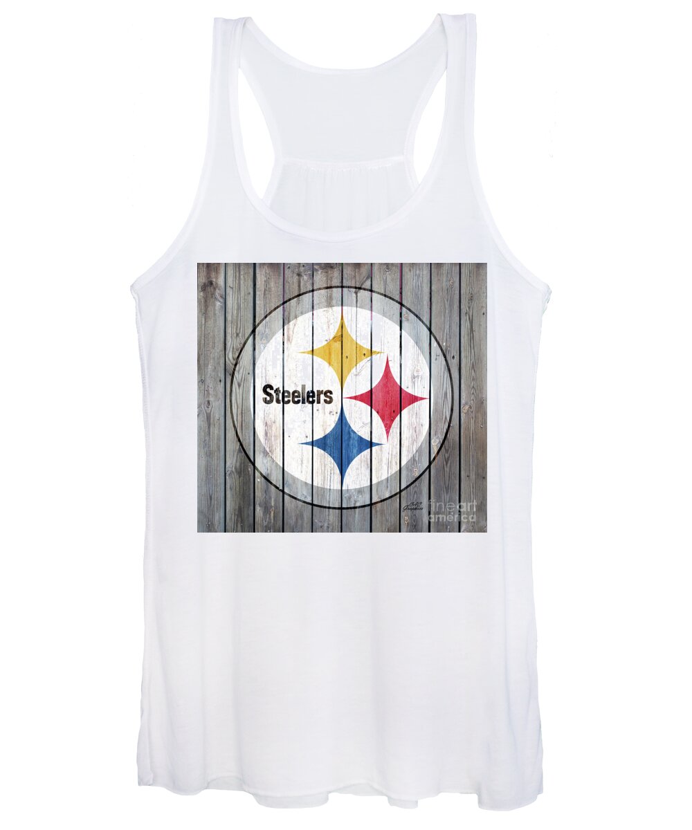 Pittsburgh Steelers Women's Tank Top featuring the digital art Pittsburgh Steelers Wood Art by CAC Graphics