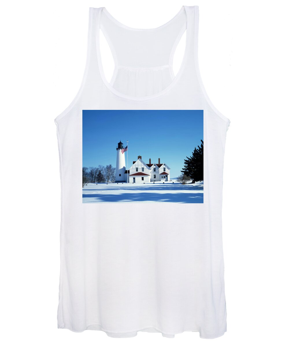 Lighthouse Women's Tank Top featuring the photograph Point Iroquois Lighthouse by Mango Art