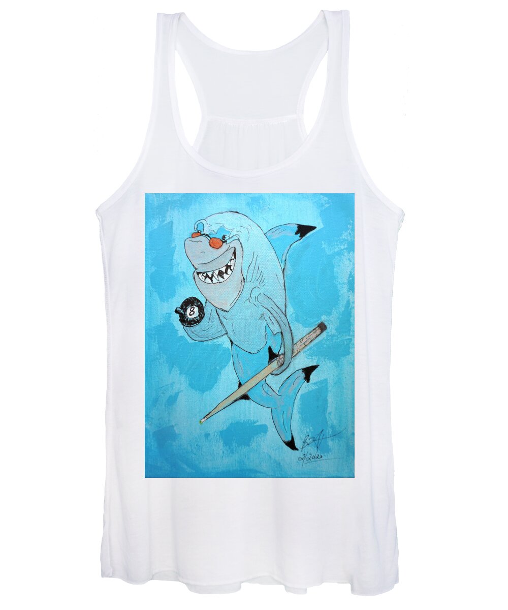 Acrylic Women's Tank Top featuring the mixed media Pool Shark by Brent Knippel
