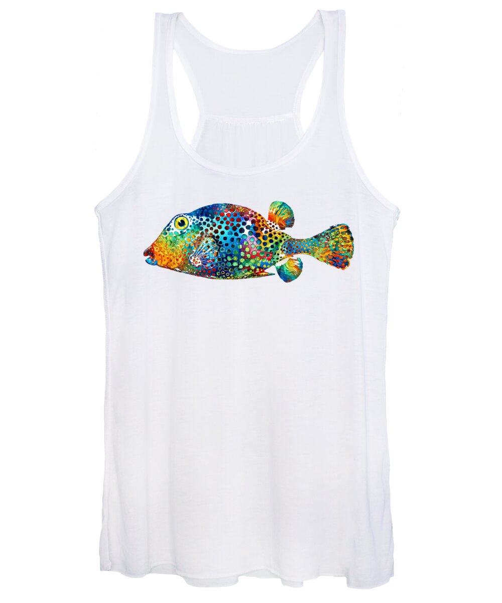 Fish Women's Tank Top featuring the painting Puffer Fish Art - Puff Love - By Sharon Cummings by Sharon Cummings