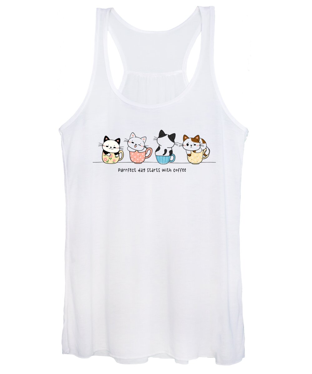 Cat Women's Tank Top featuring the painting Purrfect Day Starts With Coffee by Miki De Goodaboom