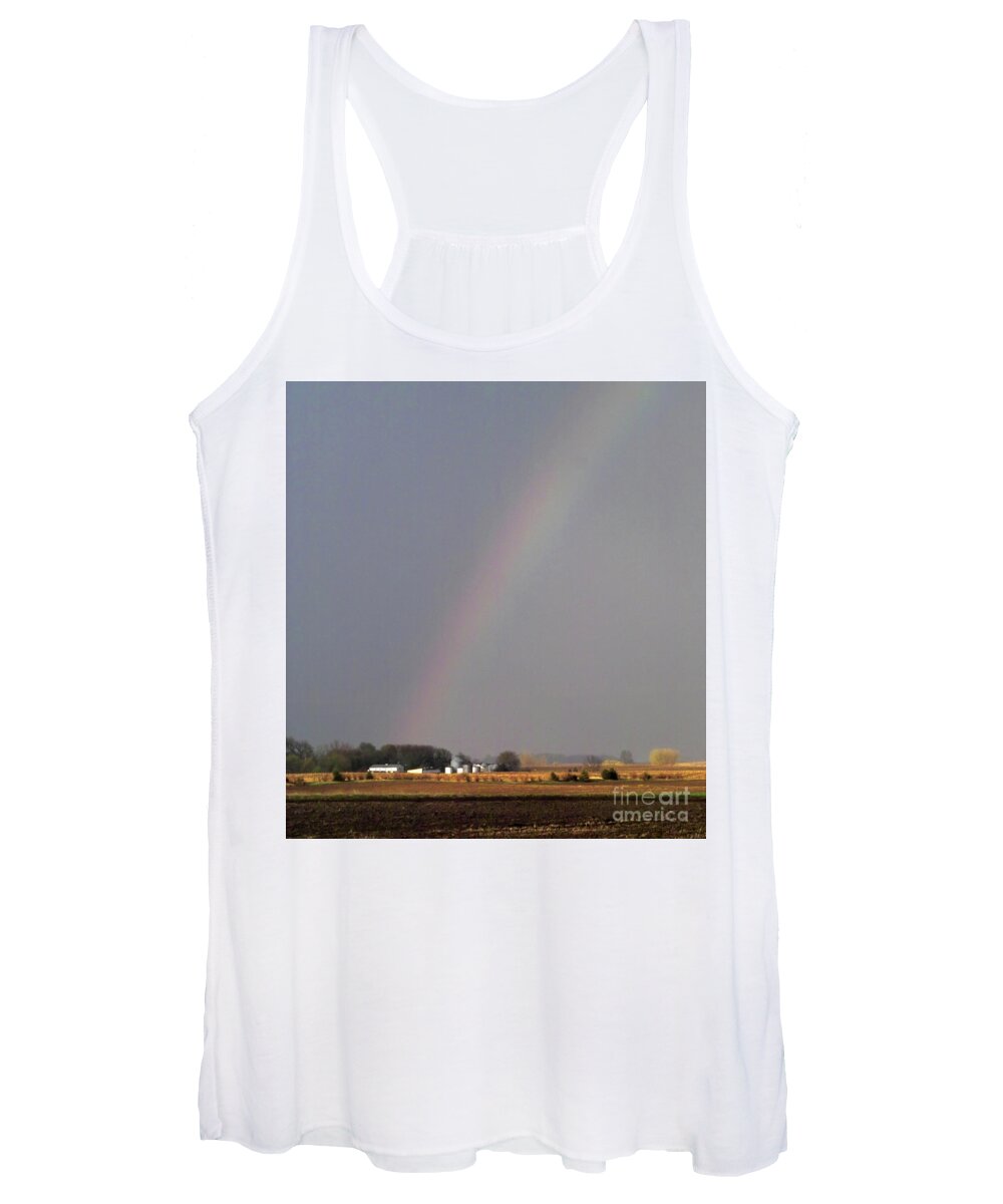 Rainbow Women's Tank Top featuring the photograph Rainbow Over Farm by Kimberly Blom-Roemer
