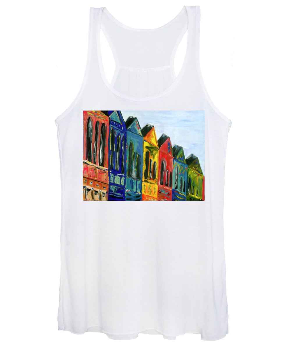 Row Homes Women's Tank Top featuring the painting Rainbow Row by Britt Miller