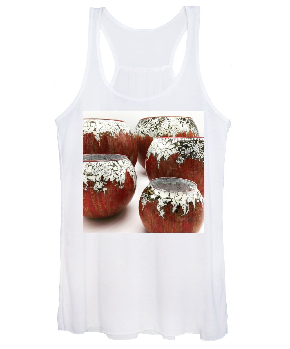 Red Women's Tank Top featuring the glass art Red and White, Set of five by Christopher Schranck