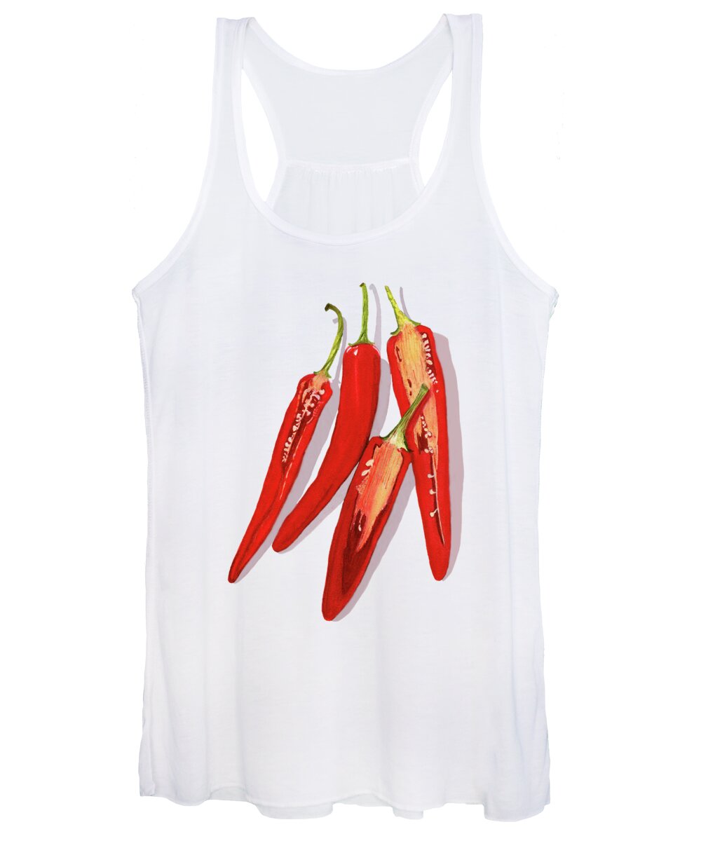 Red Peppers Women's Tank Top featuring the painting Red Bird's Eye Chili Pepper Art by Deborah League