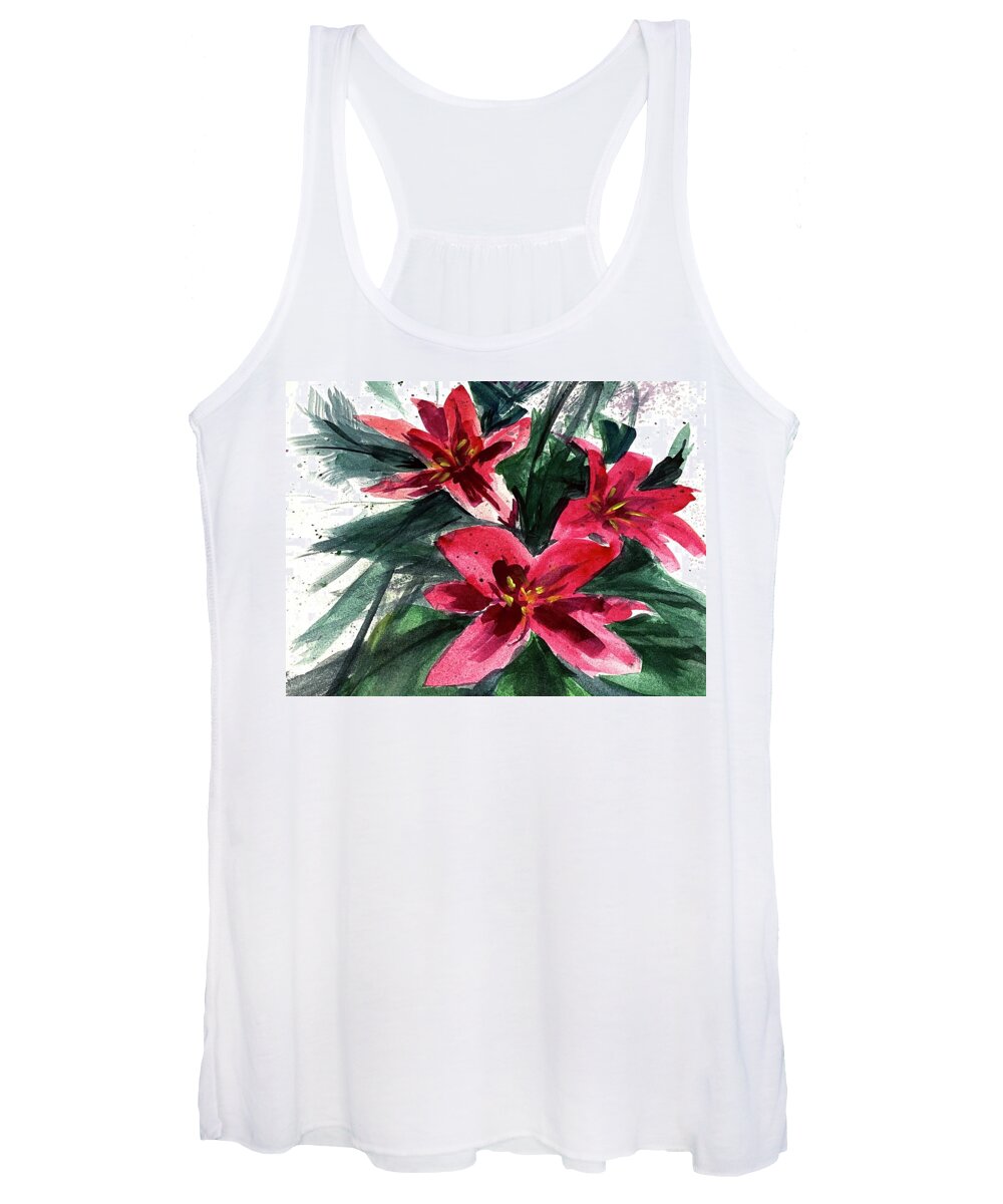 Lily Women's Tank Top featuring the painting Red Flowers by Masha Batkova