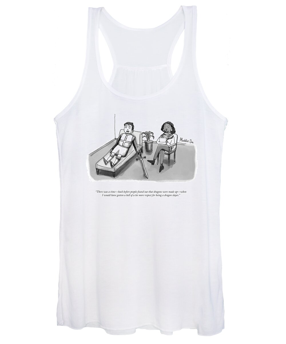 there Was A Timeback Before People Found Out That Dragons Were Made Upwhen Women's Tank Top featuring the drawing Respect For Dragon Slayers by Maddie Dai