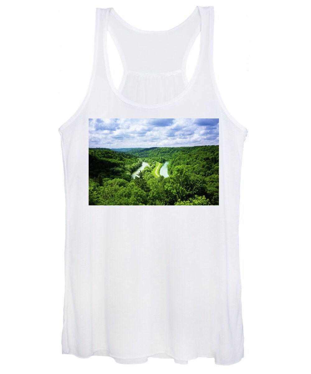Two Women's Tank Top featuring the photograph River and path in a valley. by Bernhard Schaffer