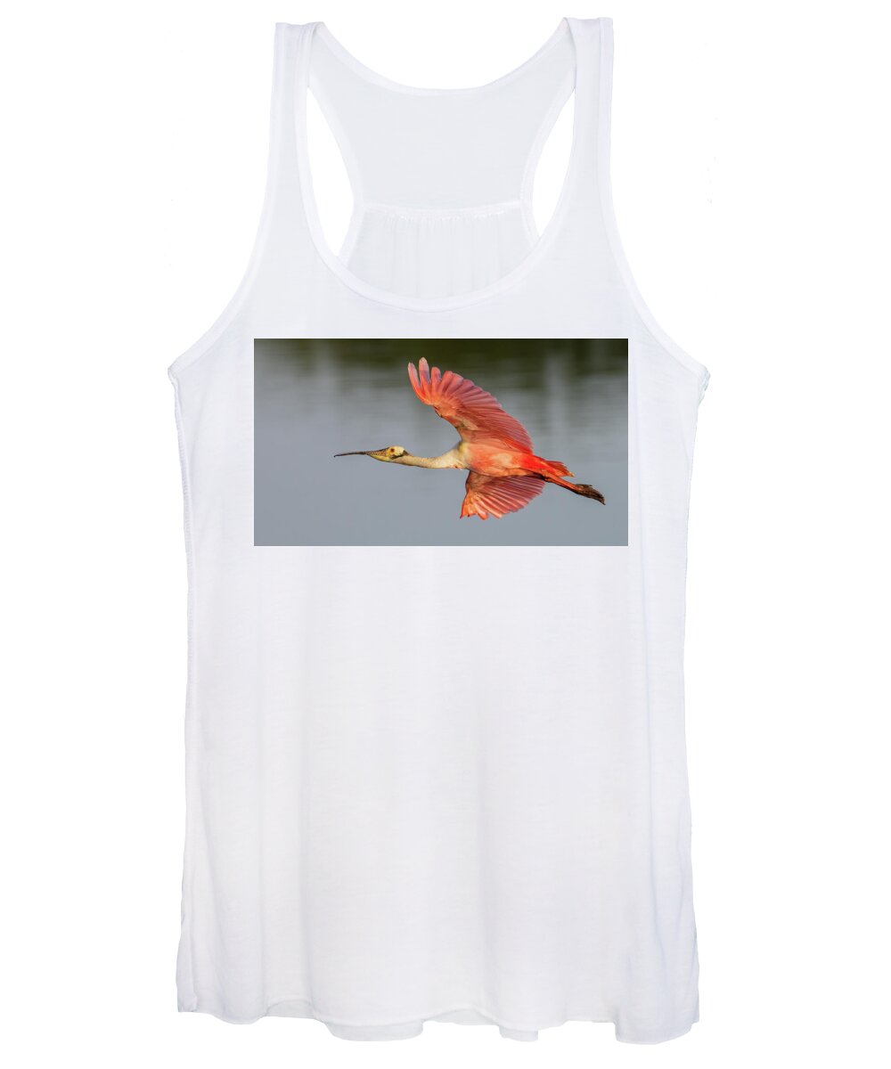 Roseate Spoonbill Women's Tank Top featuring the photograph RSB In Flight #2Long by RD Allen