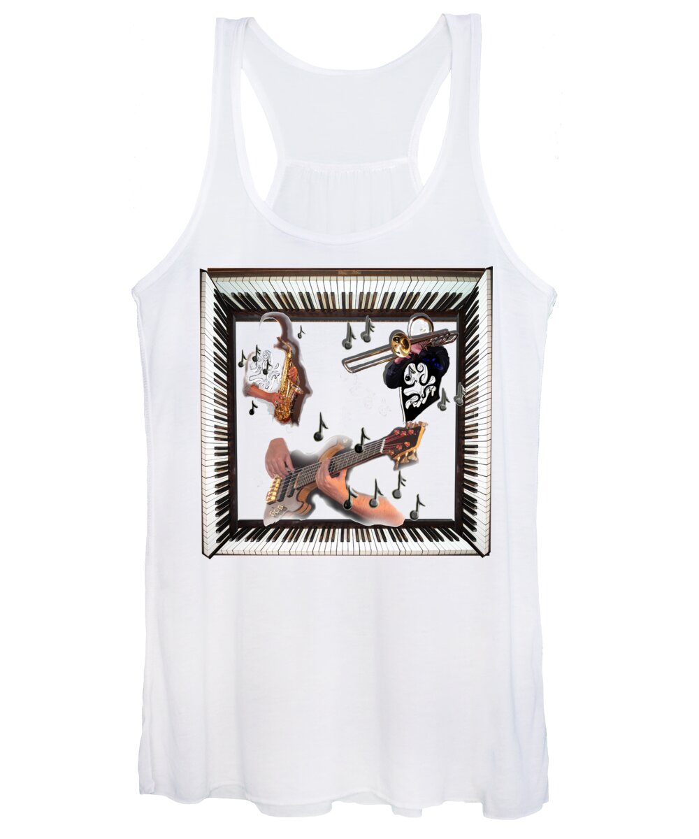Saxophone Women's Tank Top featuring the painting Saxophone Guitar Trombone Piano Design by Tom Conway