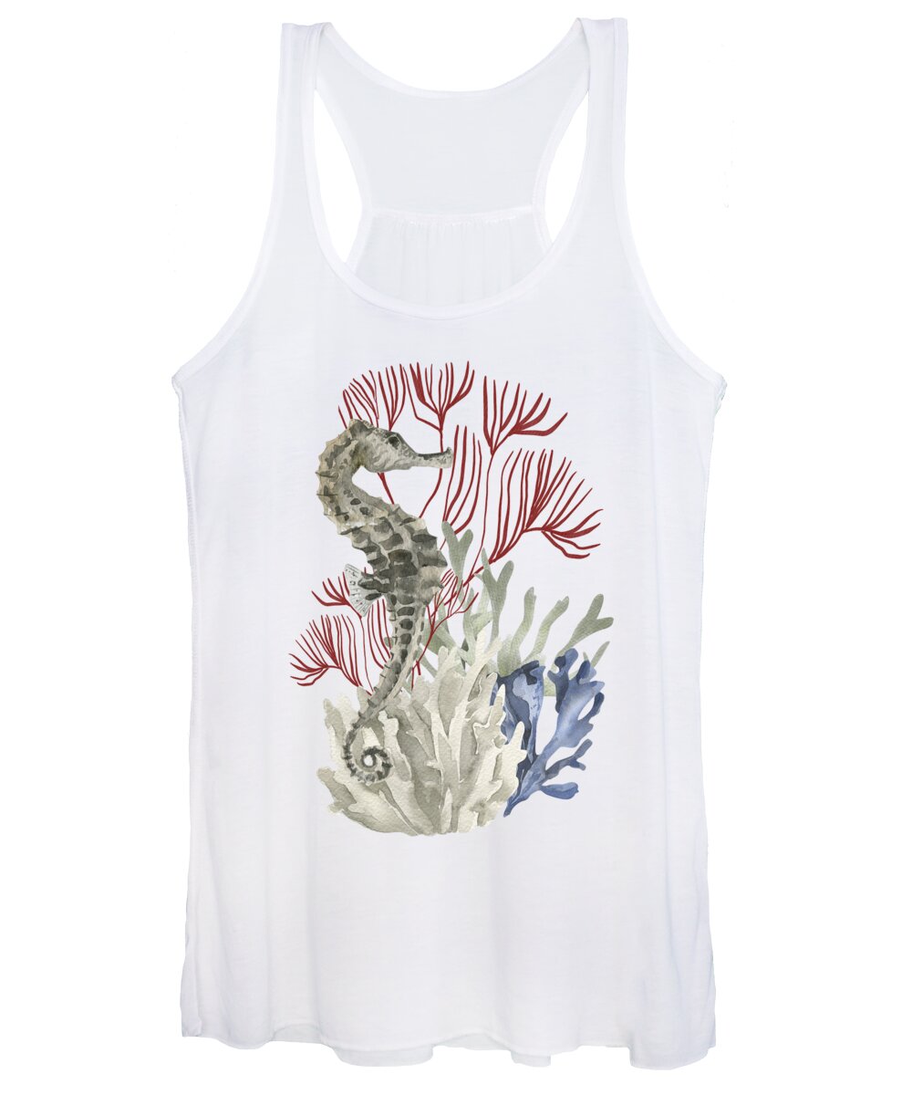 Seahorse Women's Tank Top featuring the digital art Seahorse with Coral by N Kirouac