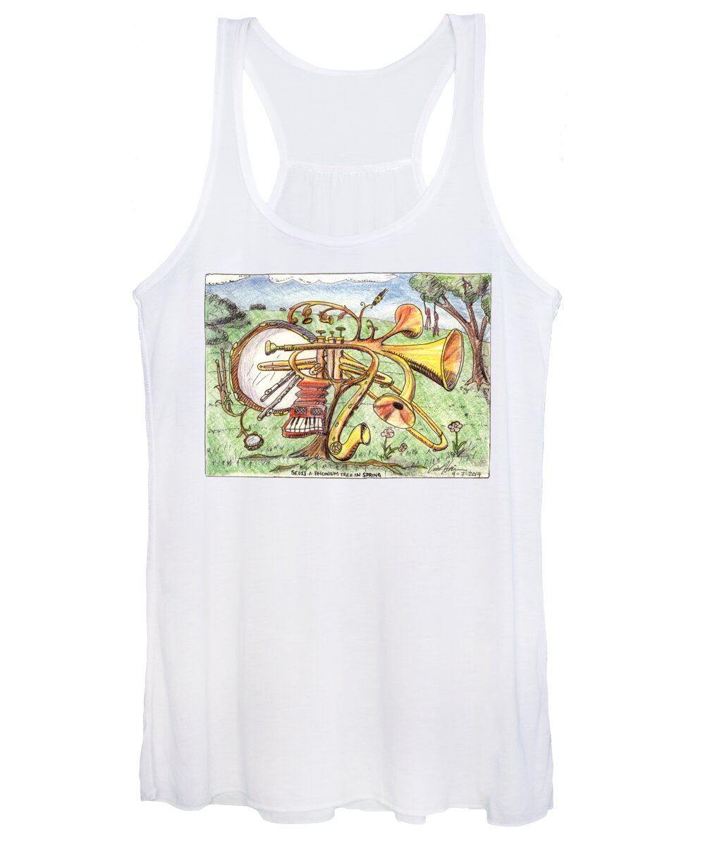 Seuss Women's Tank Top featuring the drawing Seuss-a-phonium Tree In Spring by Eric Haines