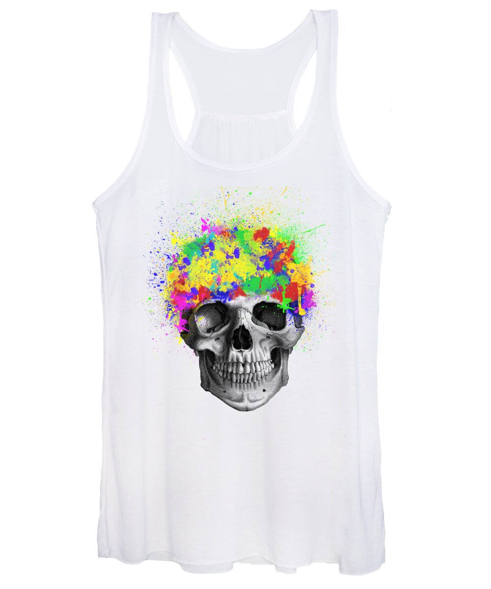 Skull Women's Tank Top featuring the digital art Skull With Paint Splashes by Madame Memento