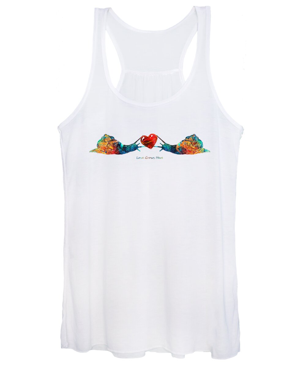 Snail Women's Tank Top featuring the painting Snail Art - Love Grows Here - By Sharon Cummings by Sharon Cummings