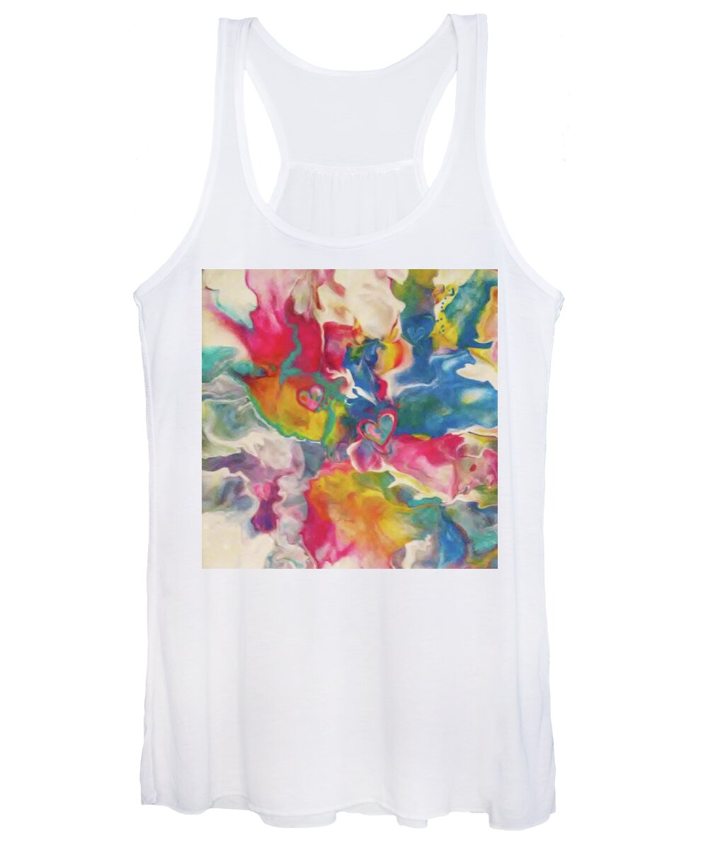 Colorful Abstract Acrylic Hearts Women's Tank Top featuring the painting Sound Of Sun by Deborah Erlandson