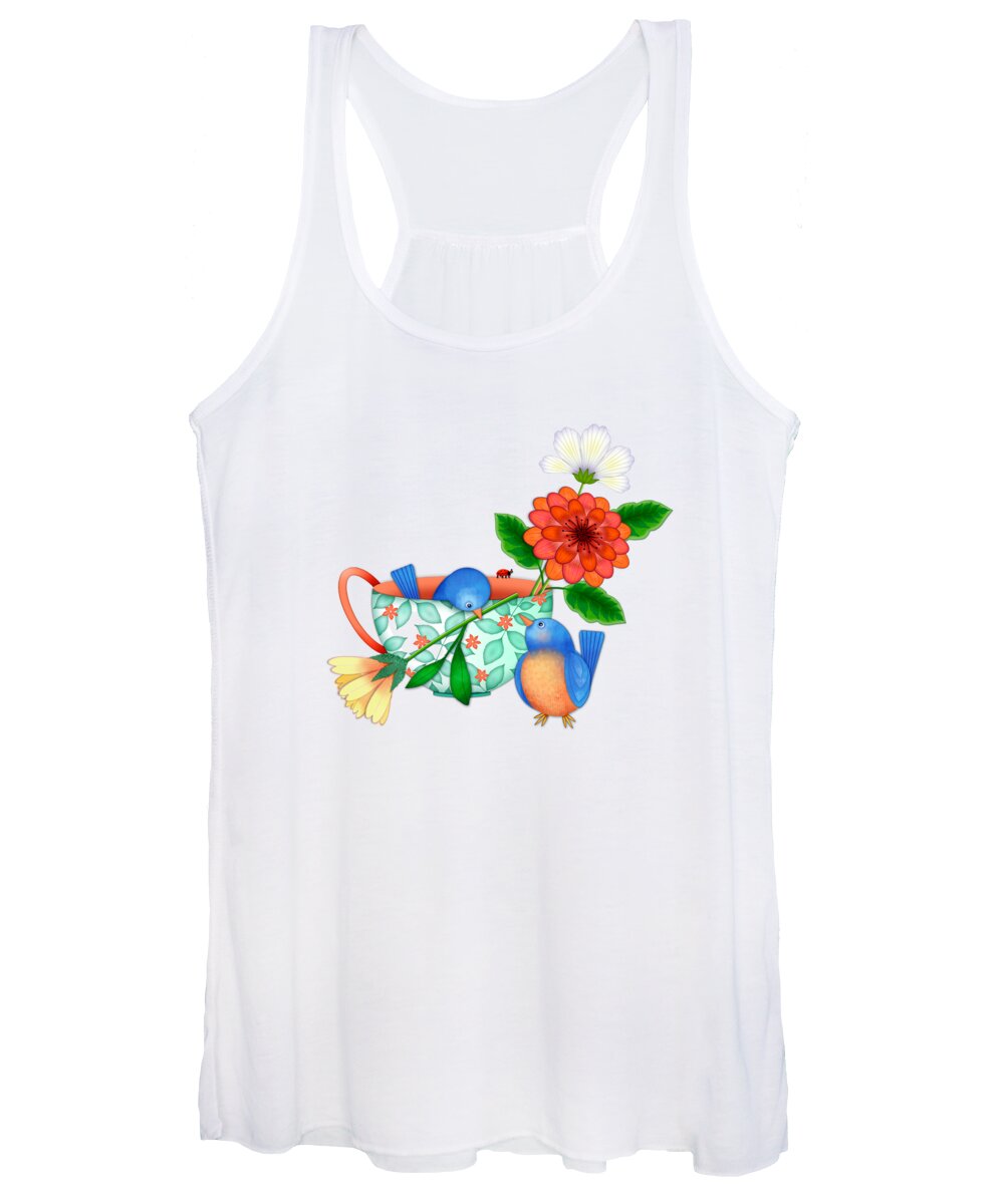 Whimsical Art Women's Tank Top featuring the digital art Special Friends Two Birds with Teacup by Valerie Drake Lesiak