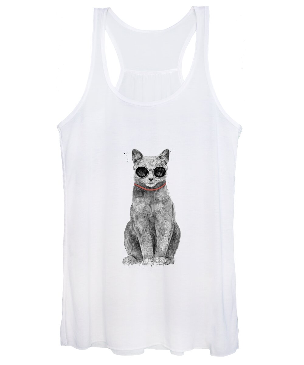 Cat Women's Tank Top featuring the drawing Summer Cat by Balazs Solti