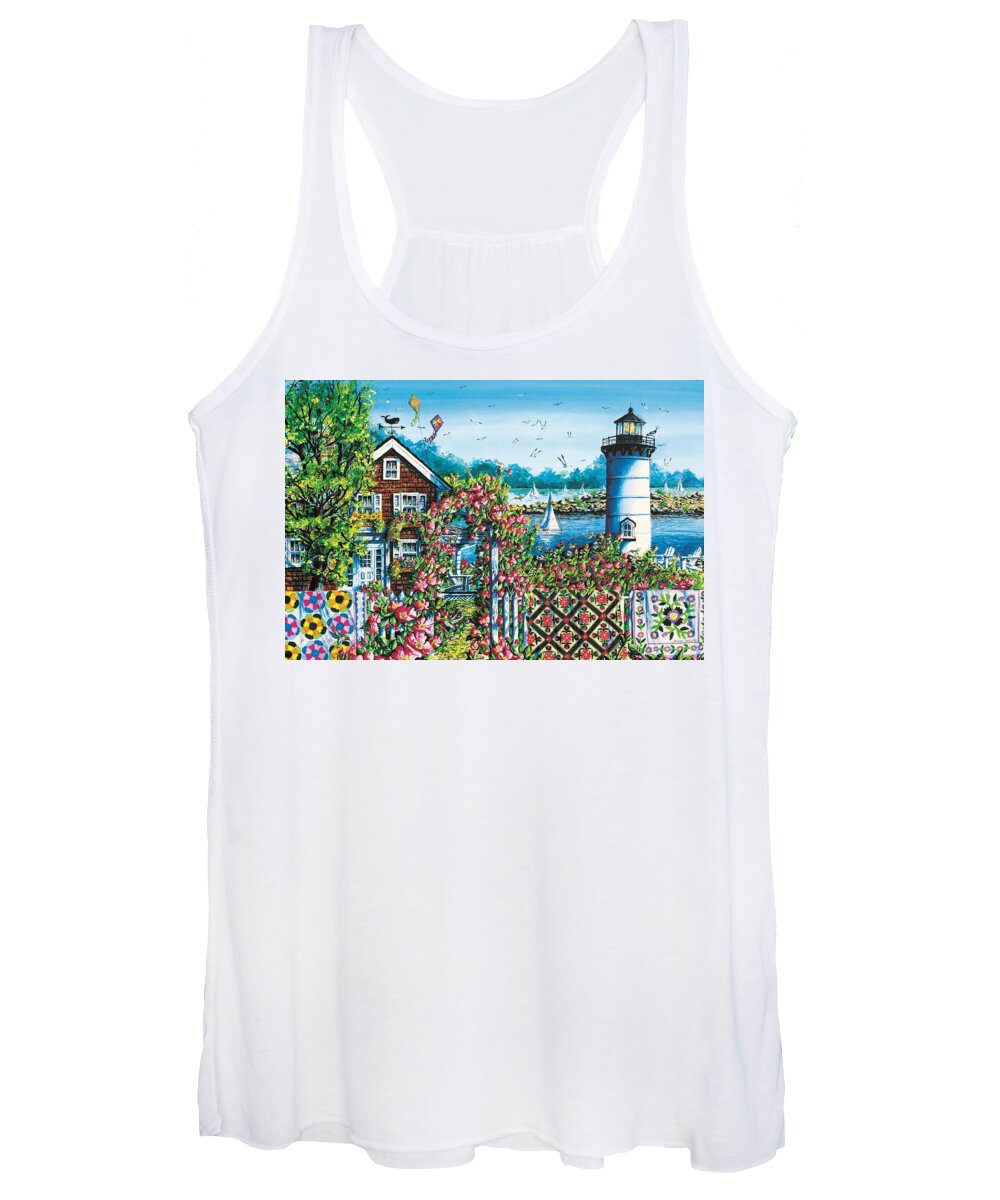 Summer Women's Tank Top featuring the painting Summer Rose Harbor by Diane Phalen