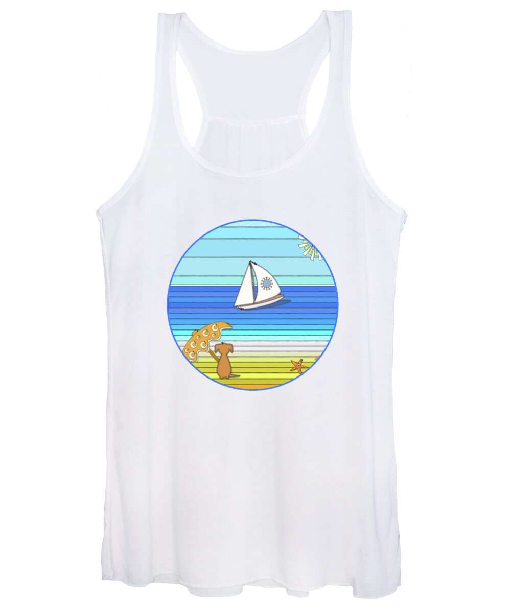 Dog Women's Tank Top featuring the digital art Dog on Beach - Parasol in Paradise by Barefoot Bodeez Art